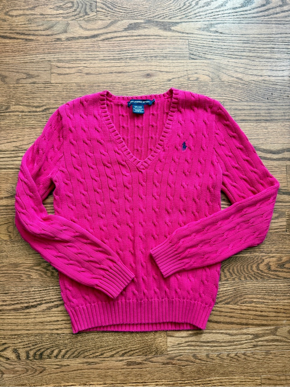 Ralph Lauren Sport Women's Hot Pink Cable-Knit V-Neck Sweater